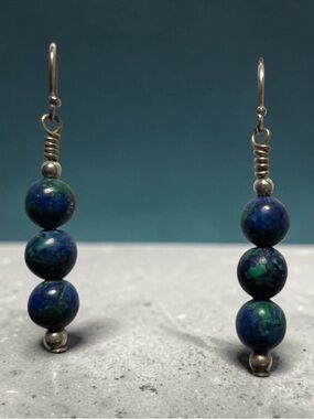 Dainty Blue-Green Bead Drop Earrings